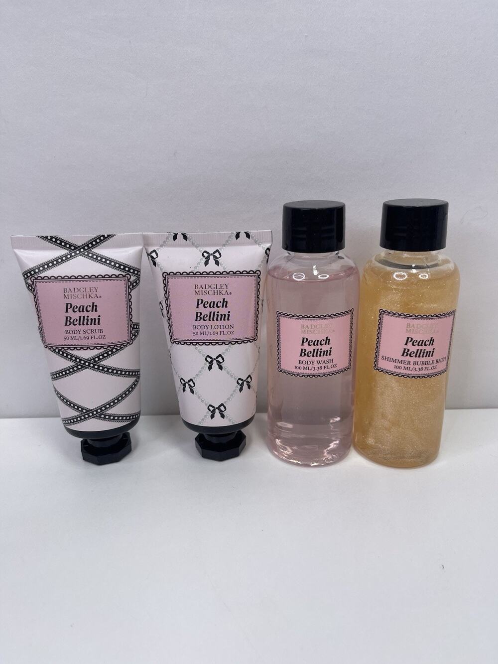 Badgley Mischka Peach Bellini 4-Piece Body Care Set - Lotion Scrub Wash Bath